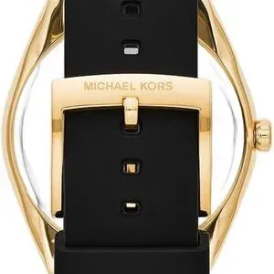 Women\'s Black Gold Tone Logo Dial Black Silicone Band Watch by Michael Kors MK73 Michael Kors Janelle Quartz Black Dial Black Rubber Strap  main image 4